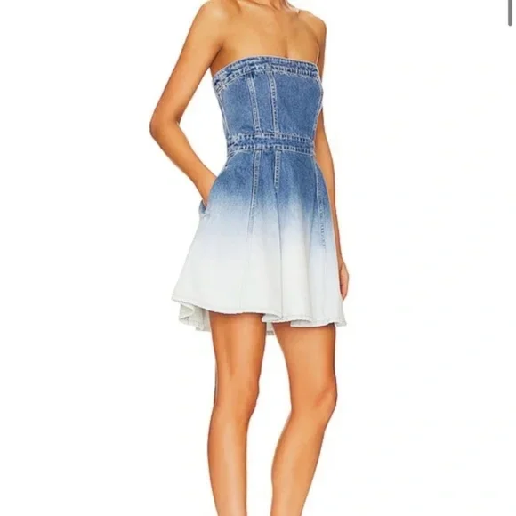 NWT Amanda Uprichard Meryl Strapless Denim Mini in Blue & White Ombre - Sz Small - Picture 12 of 14